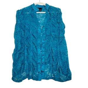 Lane Bryant Turquoise Lace Button-Up Blouse